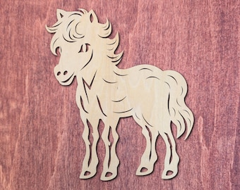 Pony Horse Wood Cutout, Pony Silhouette, Animal Unfinished Wood Craft Shape, DIY Horse Blank for Painting, Farm Art, Wall Decor