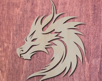Dragon Head Wood Cutout, Laser Cut DIY Unfinished Shape, Fantasy Decor for Wall Art, Crafts, Painting, Coloring