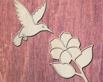 Colibri and Flower Mosaic Frame, Set 2 Pieces, Bird Wooden Tray, Flower Wood Substrate, DIY Nature Decor, Mosaic Blank Base