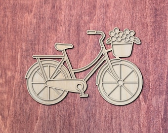 Bicycle with Flower Basket Mosaic Frame, Retro Art Craft Base, Unfinished Wood Velo Blank Tray, Bike Mosaic Substrate, Mosaic Base