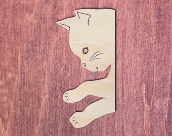 Kitten Wood Cutout, Cat Wooden Shape, Kitten Silhouette, Unfinished Wood Cat Blank for Crafts, DIY Paintable Wood