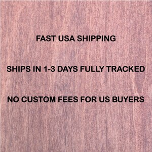 May include: A textured, light mauve-colored wooden surface with visible vertical grain patterns. The image features black text printed directly onto the wood, displaying the phrases FAST USA SHIPPING, SHIPS IN 1-3 DAYS FULLY TRACKED, and NO CUSTOM FEES FOR US BUYERS.