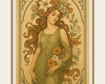 Art Nouveau Woman with Flowers – Vintage Inspired Printable Wall Art