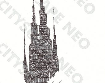Cityscape Neo Original Ink Drawing Series 1-10