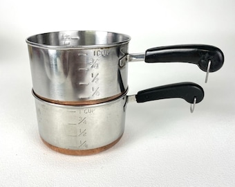 Vintage Revere Ware 1 Cup Measuring Copper Bottom 2" Tall Sauce Pot - lot of 2
