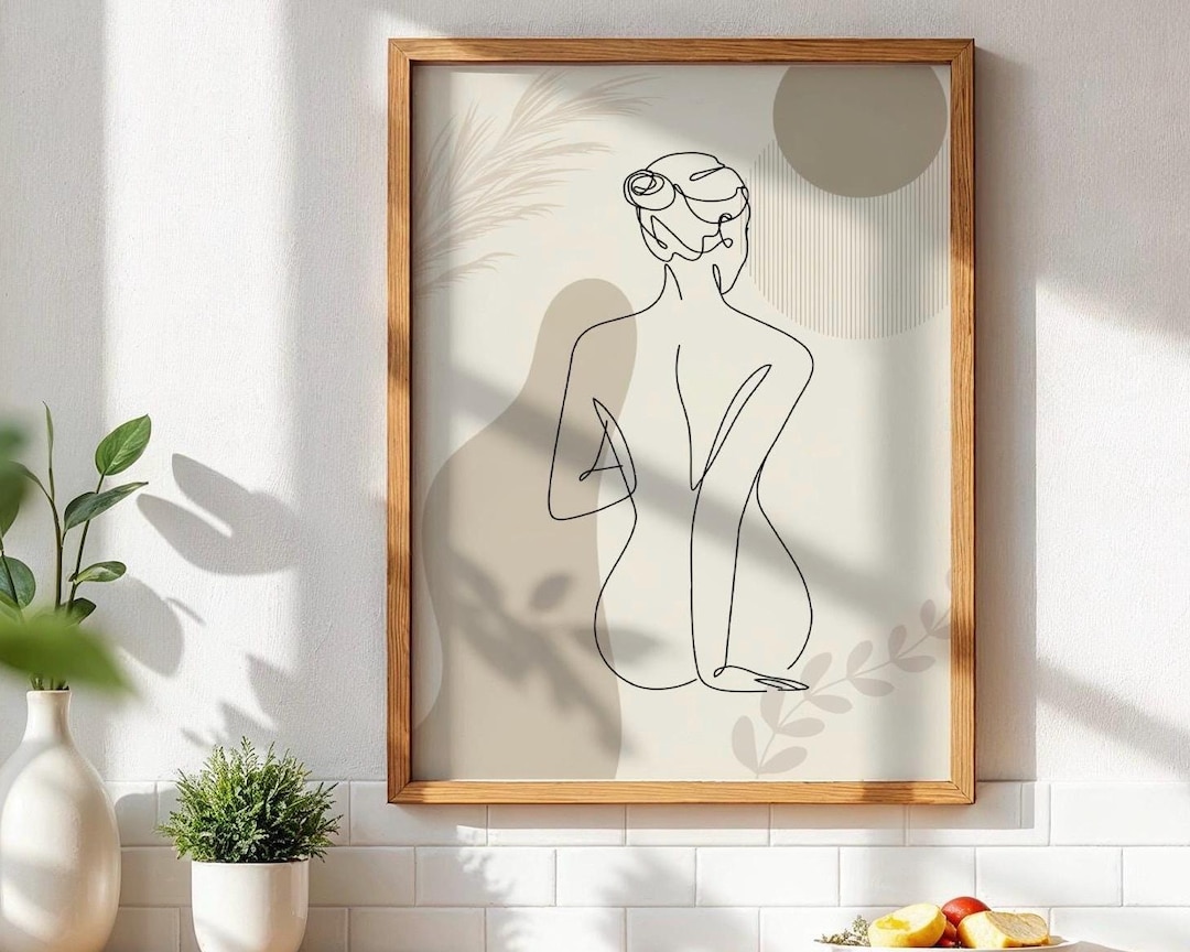 Boho Line Art Poster Woman | Minimalist Wall Art in Beige | Aesthetic ...