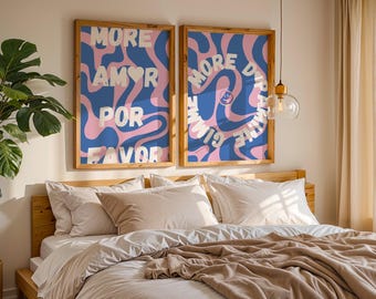 Póster decorativo de dopamina: arte mural con tipografía retro | Decoración de pared colorida More Amor para sala y dormitorio