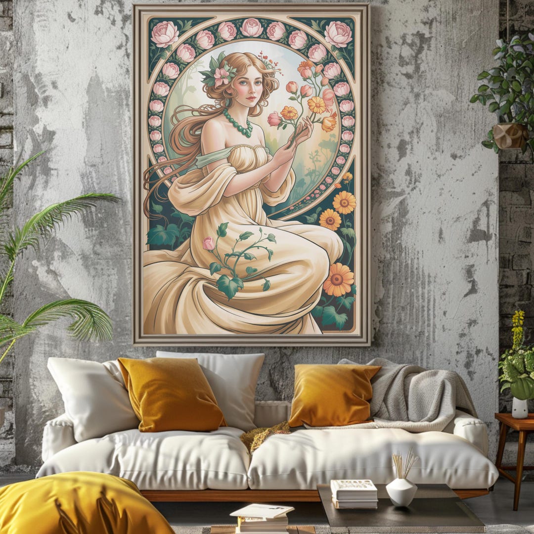 Art Nouveau Goddess Poster: Elegant Floral Bohemian Wall Decor - Etsy
