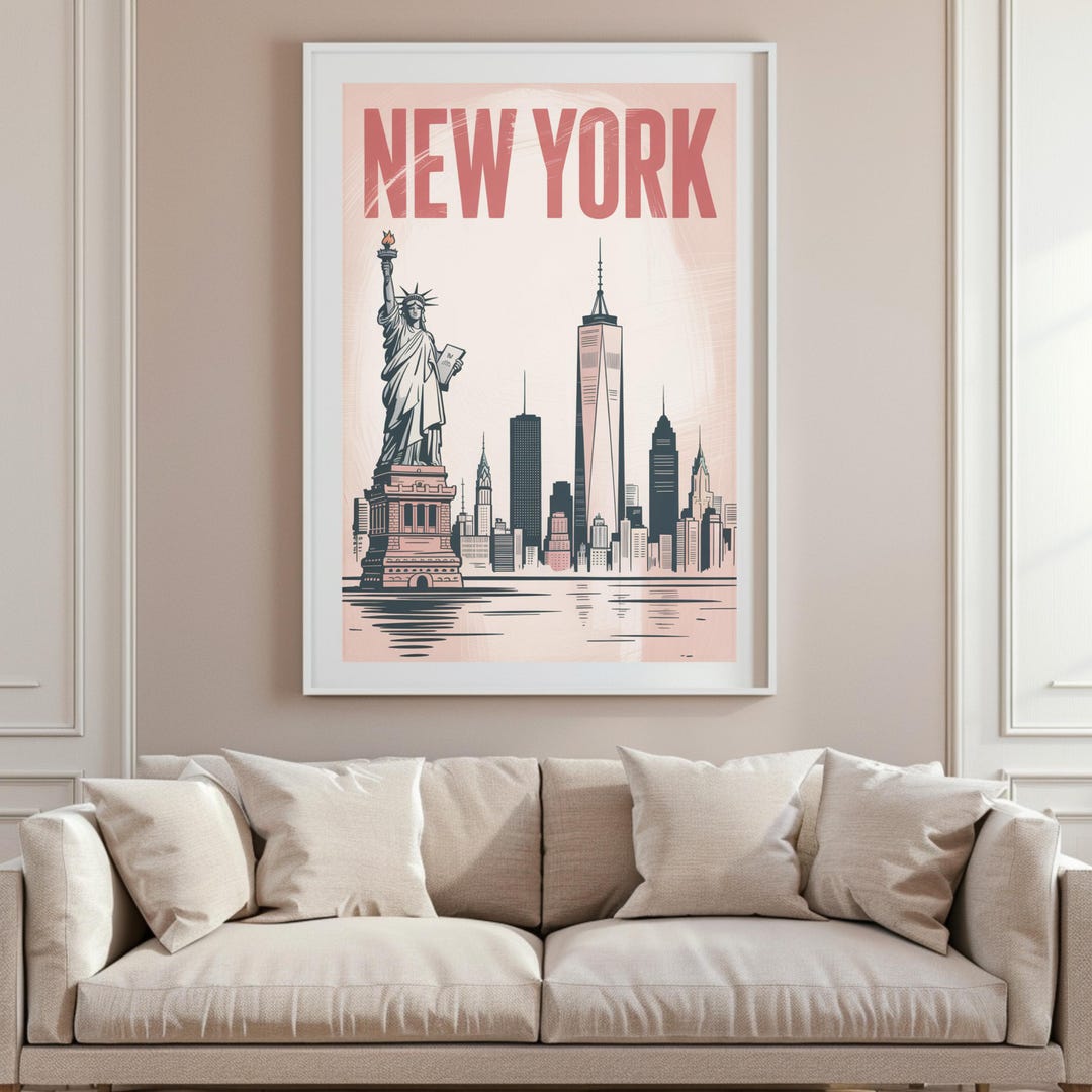 Vintage New York City Poster: Statue of Liberty & Skyline Art - Etsy