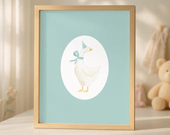 Watercolor Nursery Art Goose Farm Animal Print For Nursery Wall Art Printable, Baby Girl Room Decor, Digital Download, Baby Shower Gift