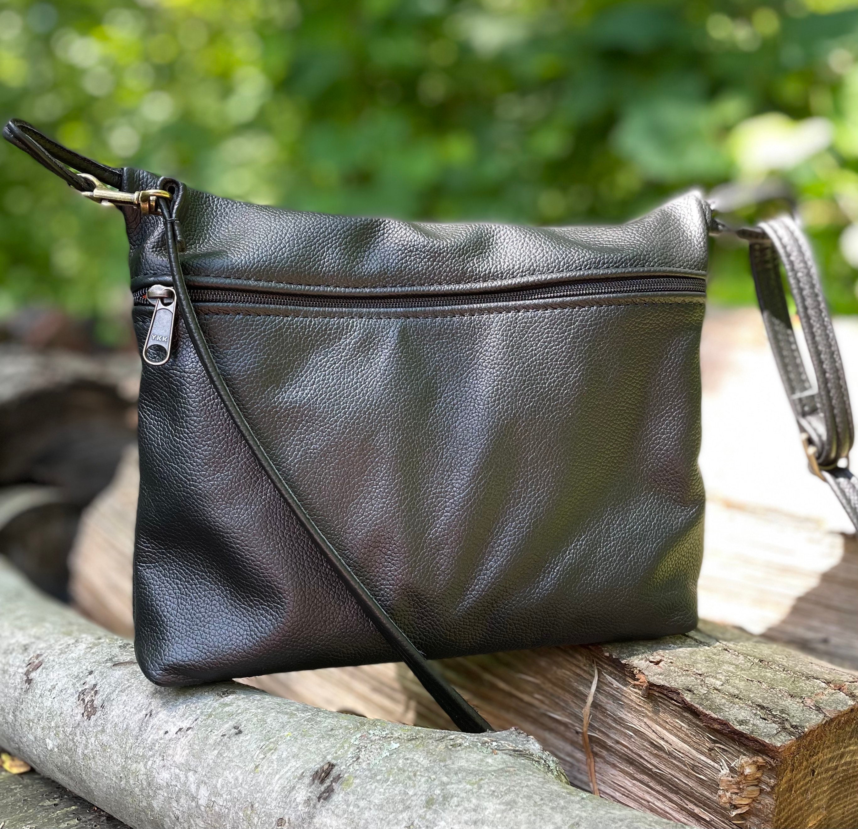 Crossbody leather purse travel bag Black leather multiple ways to wear large Taylor style made in the USA