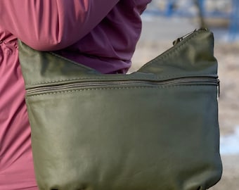 Leather purse - olive green leather - Brenda style - made in the USA - shoulder bag
