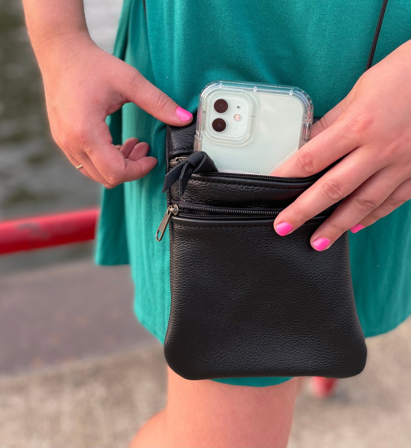 Crossbody Leather Phone Pouch/purse Black Leather Multiple Etsy