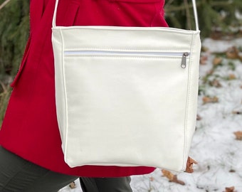 Large leather shoulder bag - off-white leather - Rita style - made in the USA - leather purse for spring and summer