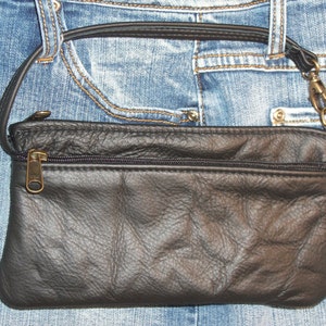 Large leather wristlet black leather made in the USA other colors available image 4