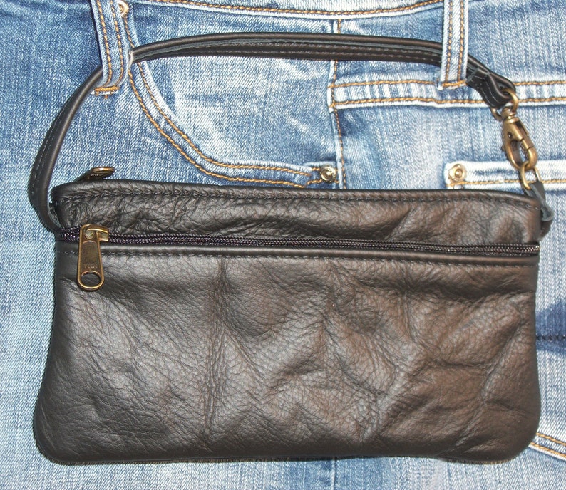 Large leather wristlet black leather made in the USA other colors available image 4