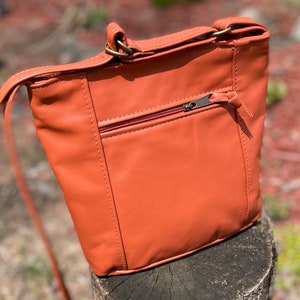 Crossbody leather purse - adjustable strap - pumpkin leather - Emily style - made in USA - other shades of orange available