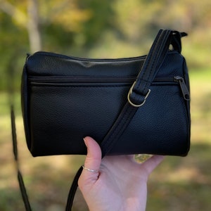 Small, leather, crossbody purse - adjustable strap - black leather - Taryn style - made in the USA