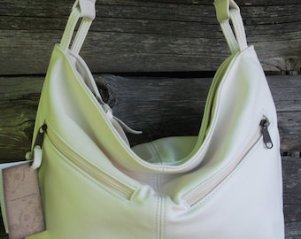 Handmade Leather Purse- beautiful cream color leather- Rachel style shoulder bag