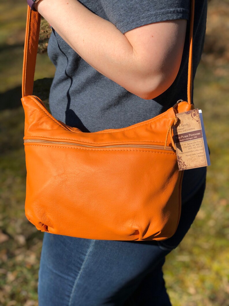 Leather purse striking apricot color leather Brenda style Etsy