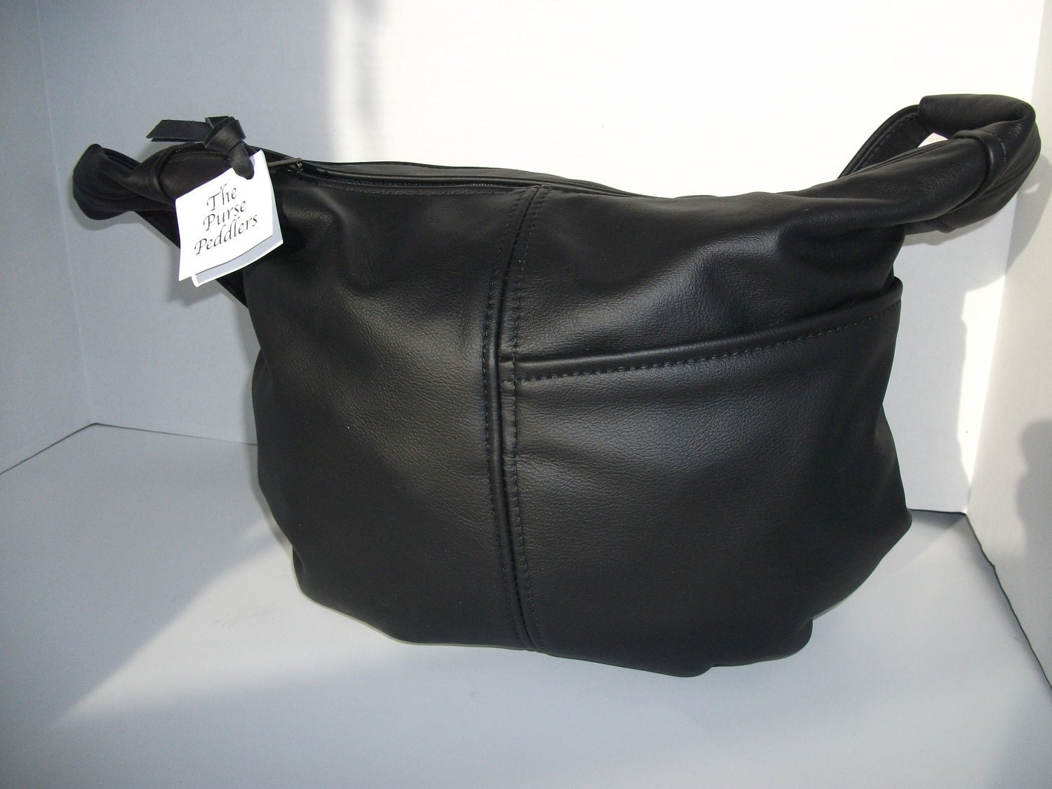 Large Black Leather Purse With Pockets Etsy