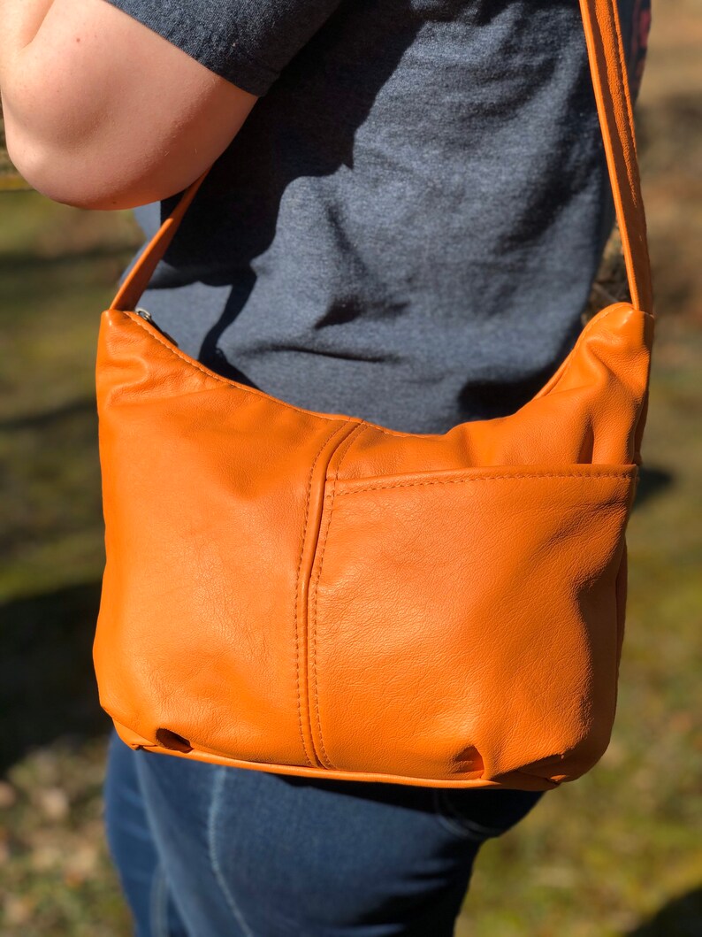 Leather purse striking apricot color leather Brenda style Etsy