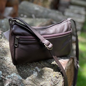 Small, leather, crossbody purse - adjustable strap - dark brown leather - Taryn style - made in the USA - other browns available