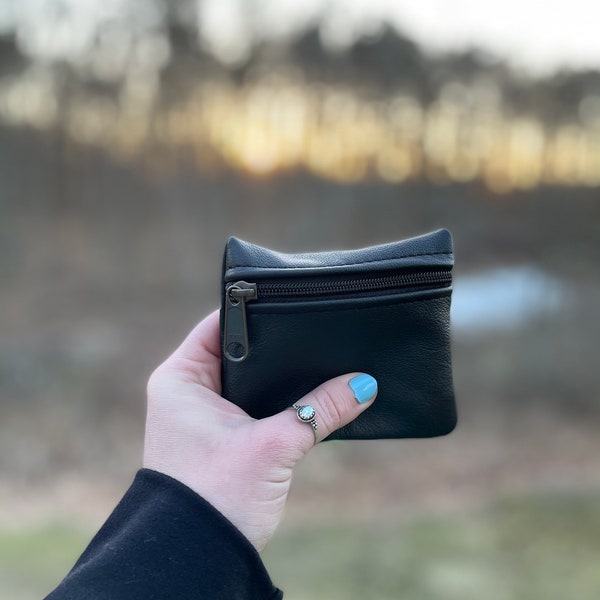 Small leather pouch - leather coin purse - black leather - other colors available - made in the USA