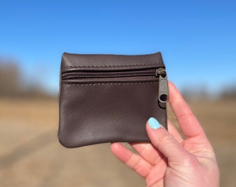 Small leather pouch - leather coin purse - dark brown leather - made in the USA