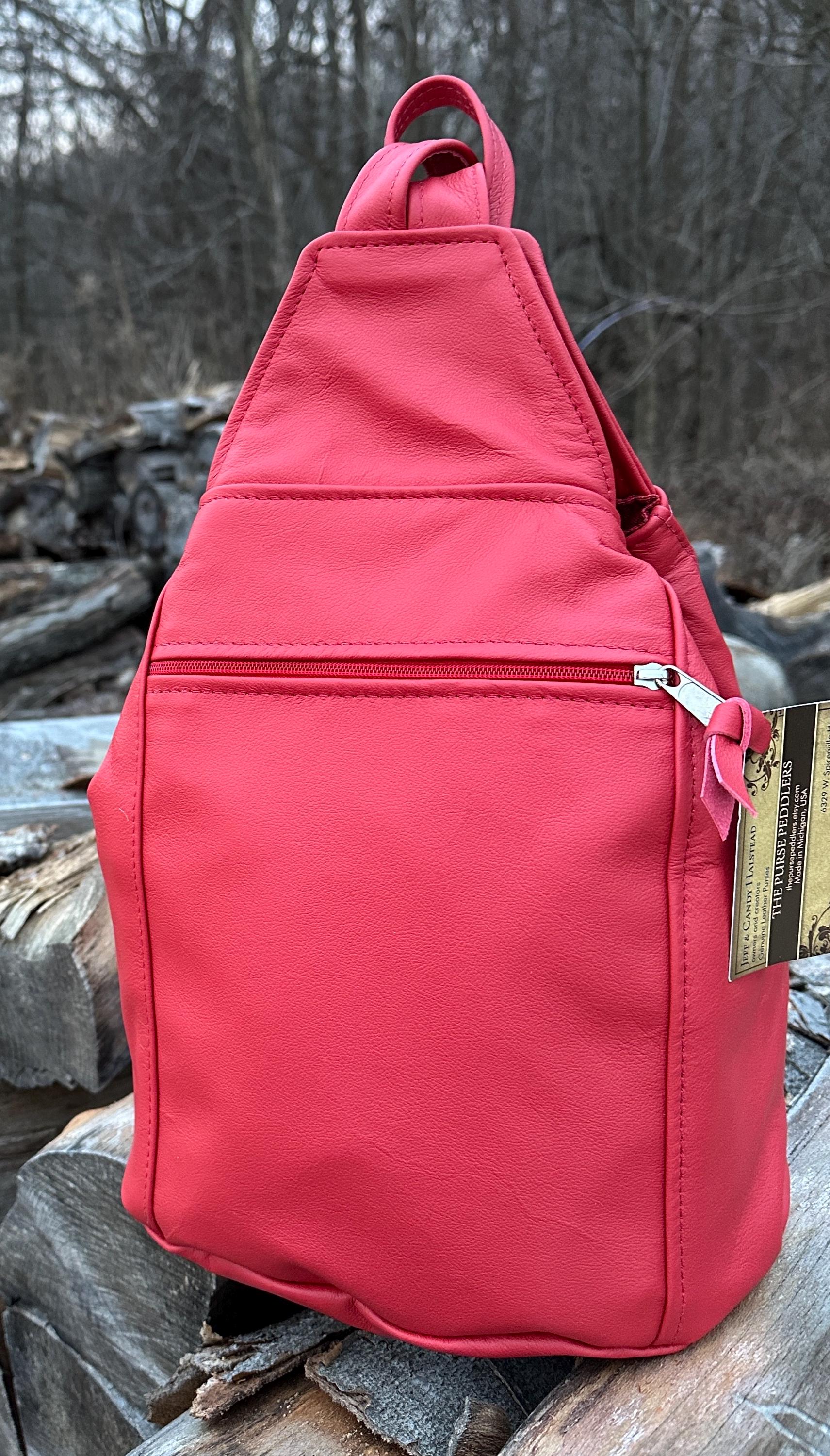 Handmade Leather Backpack - Red Leather - Made in the USA - Etsy display picture 2