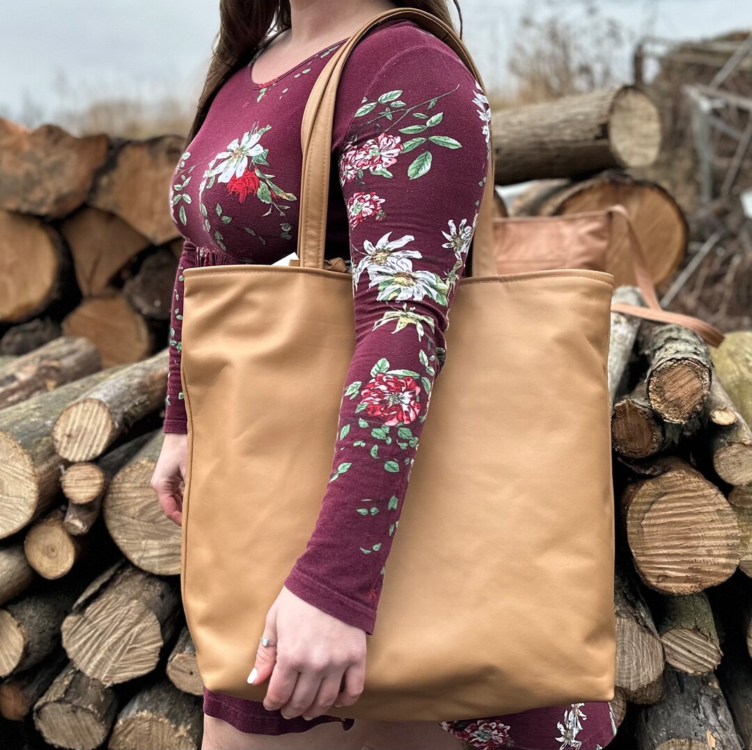 Large Tote Bag Tan Leather Made in the USA Etsy
