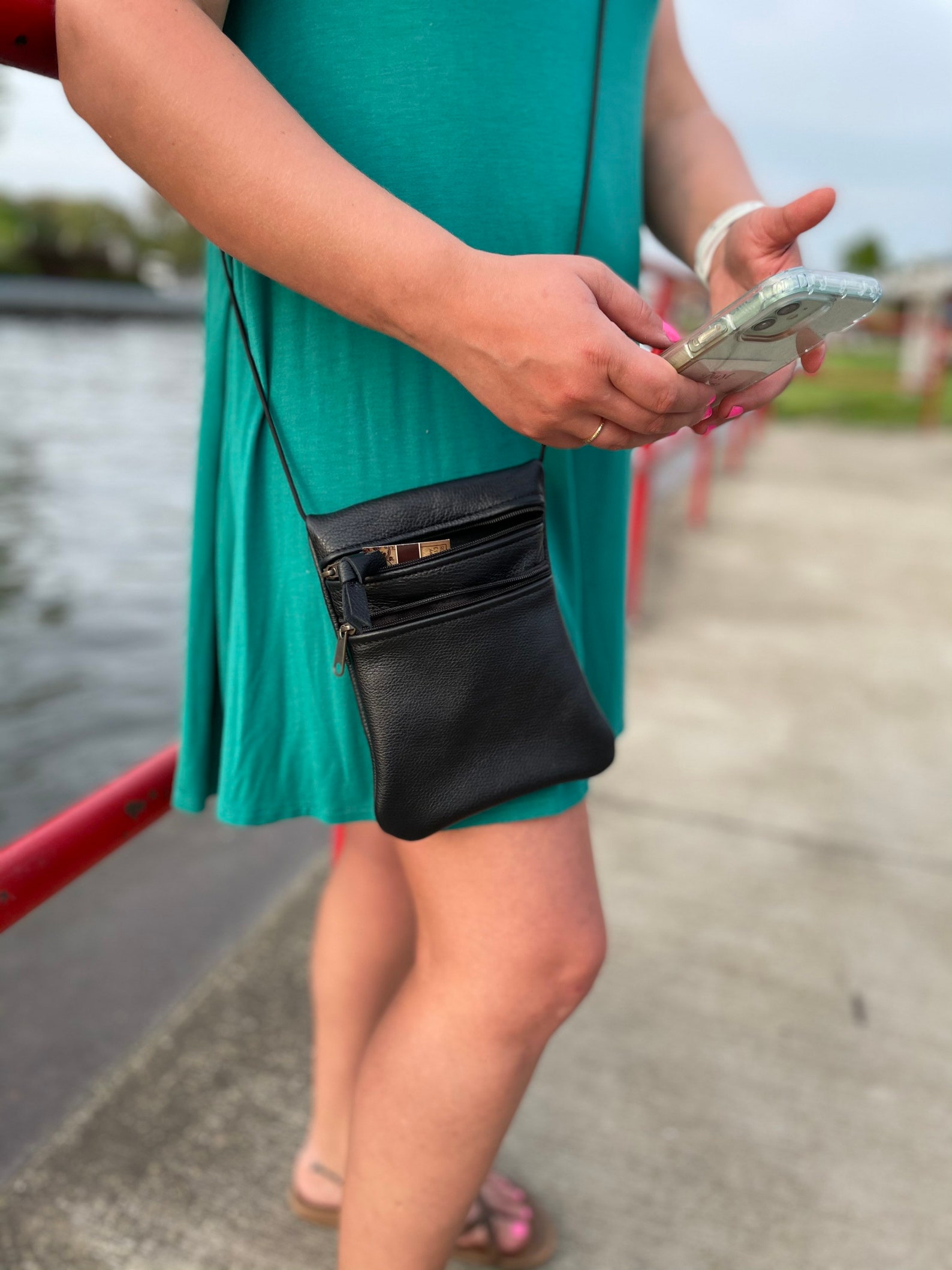 Crossbody Leather Phone Pouch/purse Black Leather Multiple Etsy