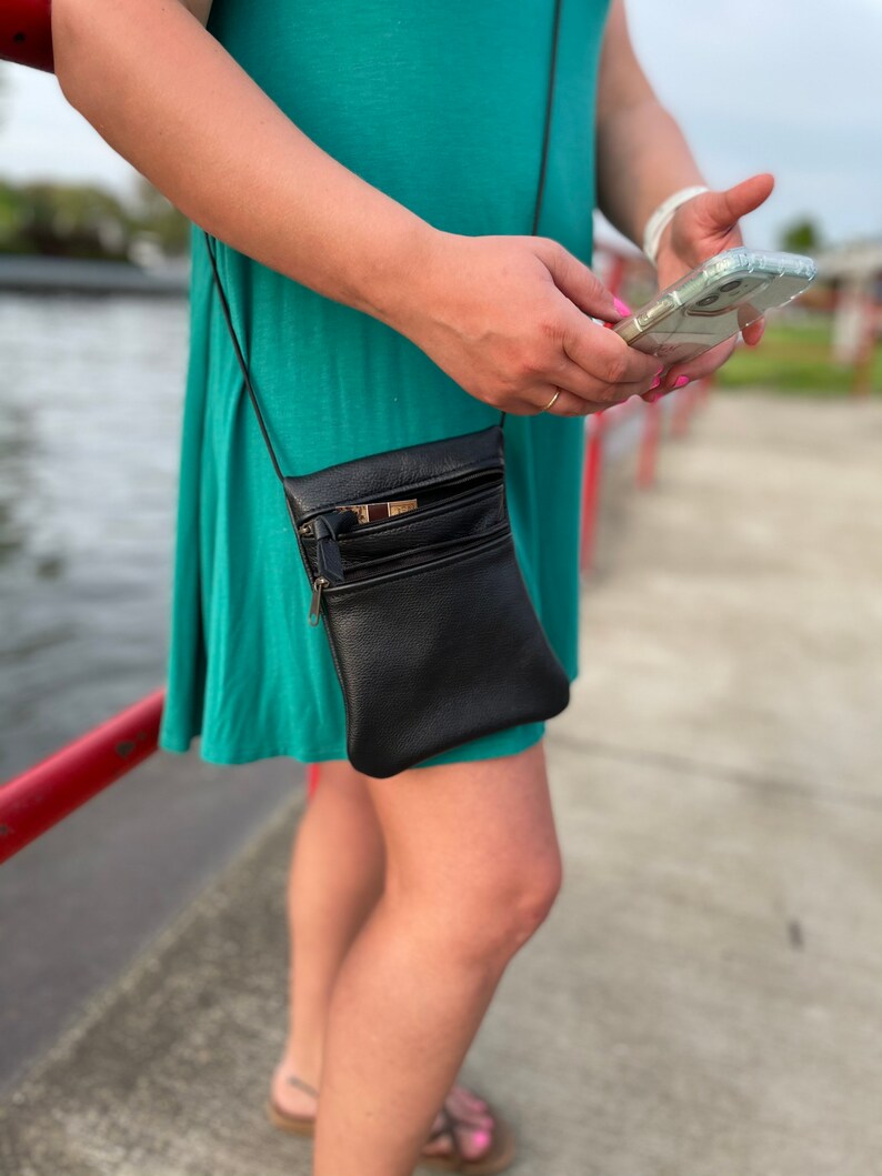 Crossbody Leather Phone Pouch/purse Black Leather Multiple Etsy