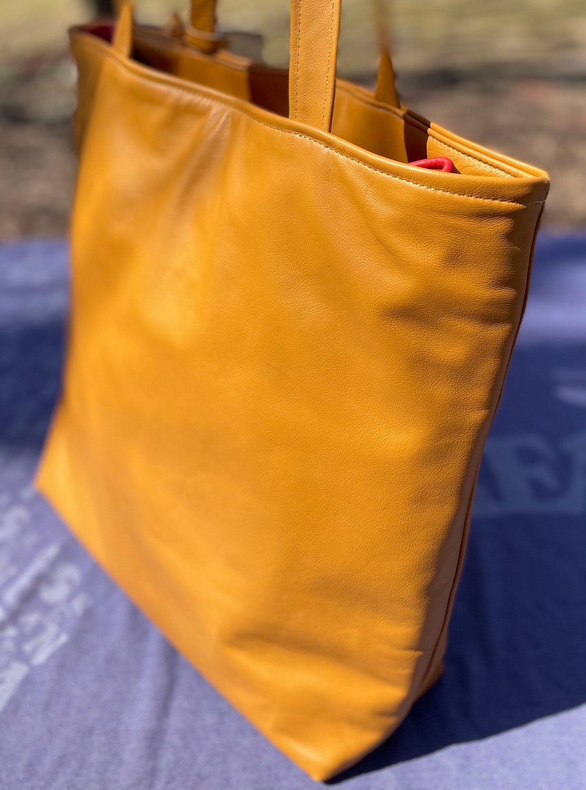 Large tote bag goldenrod leather made in the USA Etsy