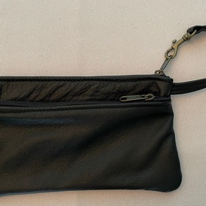 Large leather wristlet black leather made in the USA other colors available image 2