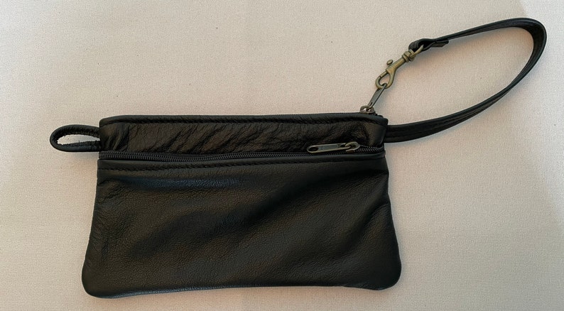Large leather wristlet black leather made in the USA other colors available image 2