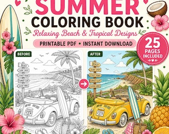 Tropical Summer Coloring Book 25 Relaxing Beach & Ocean Coloring Pages