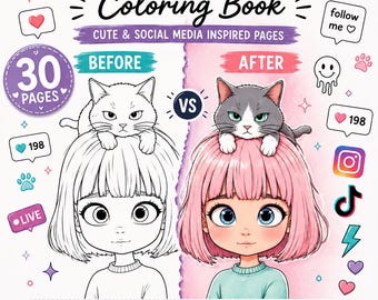 Social Vibes Coloring Book | Kawaii Fashion, Cozy Characters (Digital Download)