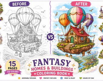 Fantasy Treehouses Coloring Book - Magical Houses & Castles Printable PDF