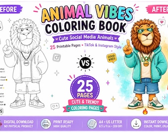 Animal Vibes Coloring Book • Trendy Social Media Animals (Digital Download)
