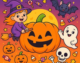 Printable Halloween Coloring Book • Ghosts, Pumpkins, Witches • A4 + US Letter PDF