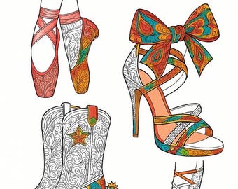 Anti-Stress Shoes Coloring Pages PDF • Mindfulness Line Art for Creative Relaxation • Instant Download