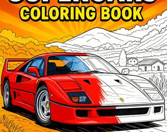 Sports Car Coloring Pages PDF • 7 Supercars for Kids & Adults • Printable Book • Instant Download