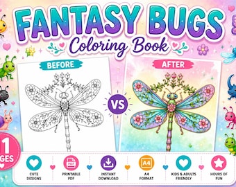Fantasy Bugs Coloring Pages | Floral Insects Printable