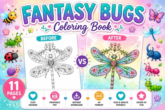 Fantasy Bugs Coloring Pages | Floral Insects Printable