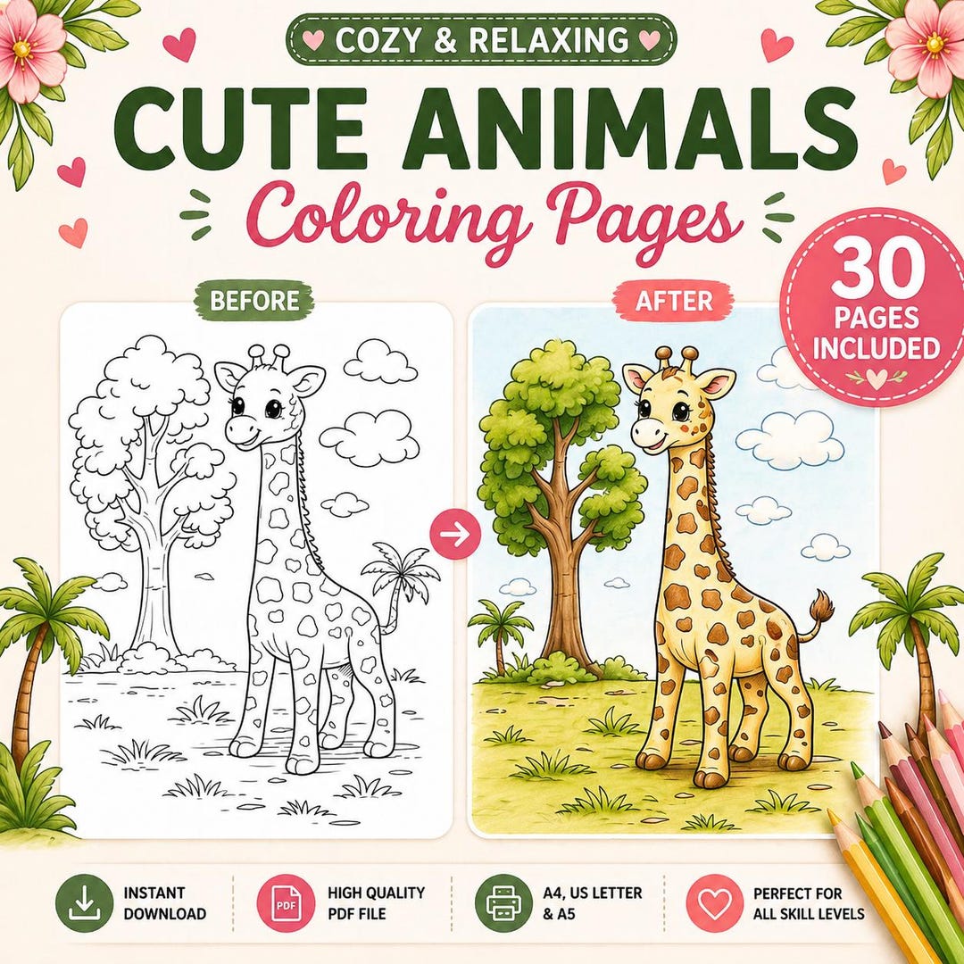 Animals Coloring Book for Kids | 30 Easy Printable Pages (PDF Download ...