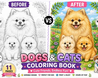 Cute Cats and Dogs Coloring Book | Puppy & Kitten Coloring Pages | Printable Pet Coloring Book for Kids | PDF Download