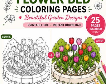 Flower Bed Coloring Pages | Botanical Garden Designs (Printable PDF)