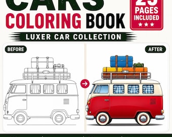 Luxury Car Collection Coloring Book | Retro, JDM & Supercar Line Art Pages | Printable A4 PDF