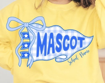 Custom Mascot School Name png, Coquette School Spirit png, Custom School Shirt, Gingham Mascot Banner, Varsity DTF Digital Sublimation png